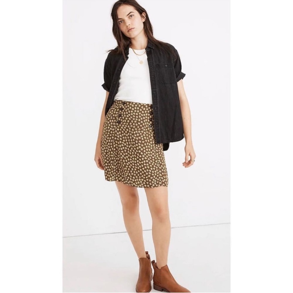Madewell Piped Mini Skirt in Woodcut Flowers Size XS NWT Green Yellow Floral